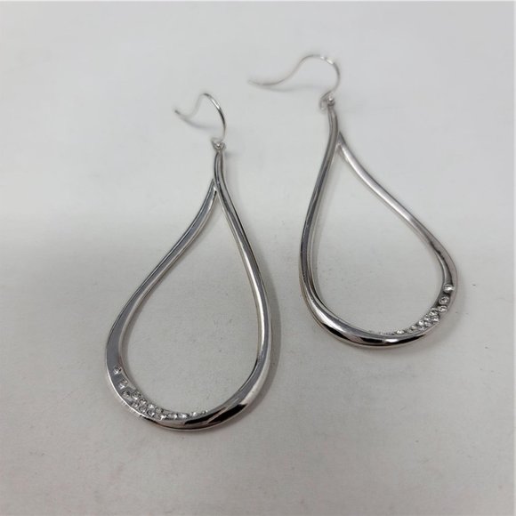 Stunning Rhinestone Dusted Hoop Earrings Silver Ov - Picture 1 of 7